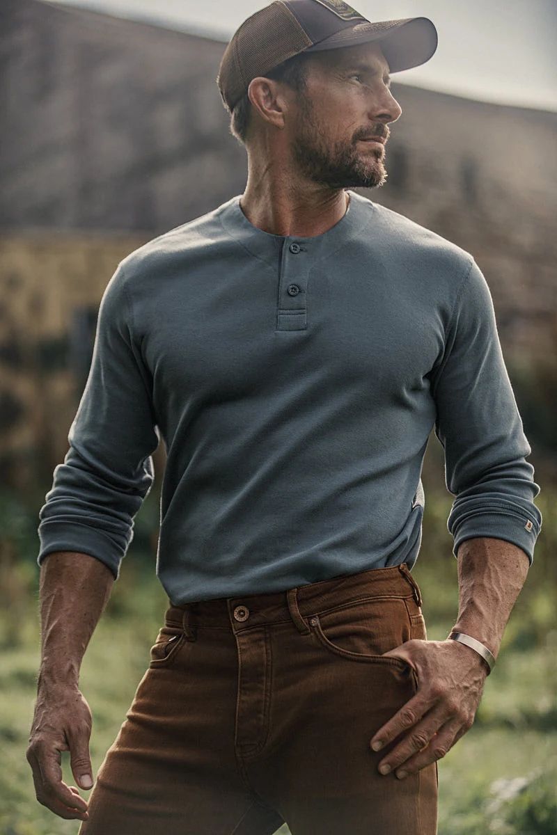 Bartel Long Sleeve Henley Blu Tempesta - L