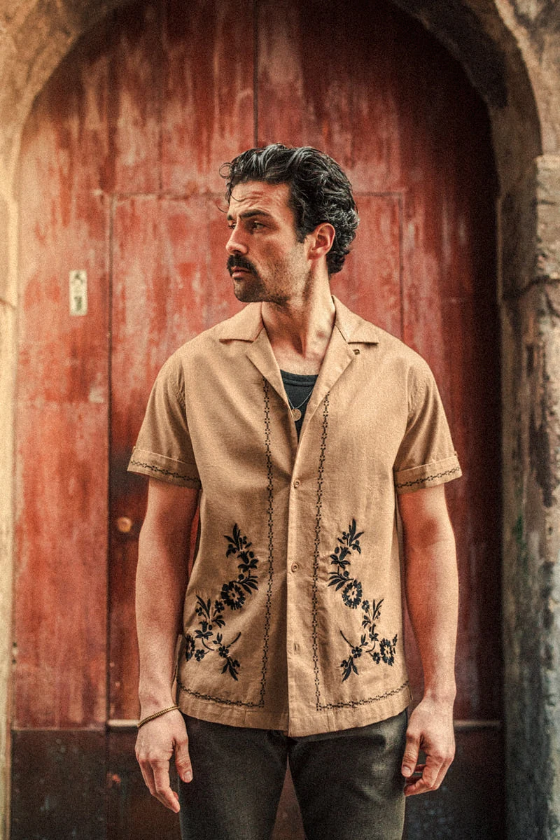 Luca Embroidered Shirt Tan - L