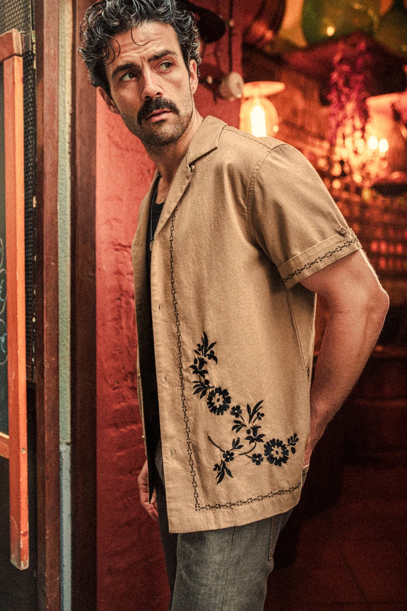 Luca Embroidered Shirt Tan - L