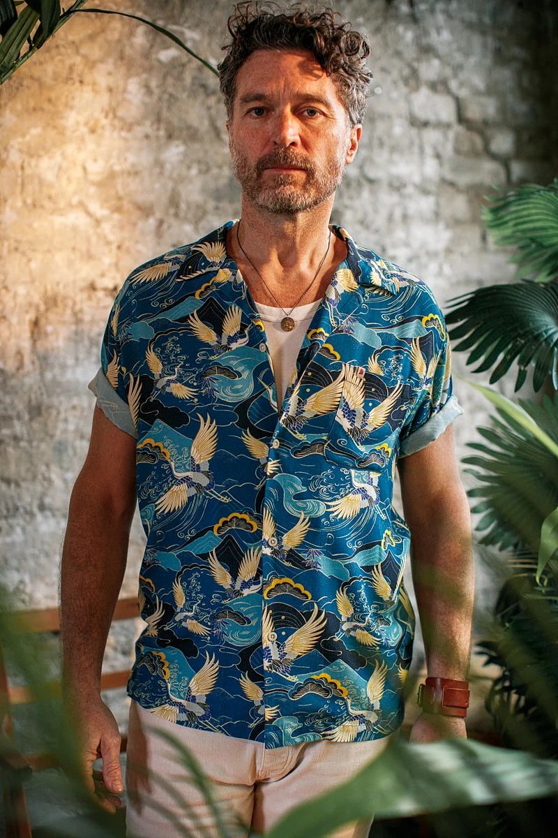 SALVAGE STOCK Aloha Crane Club Shirt Blue - S