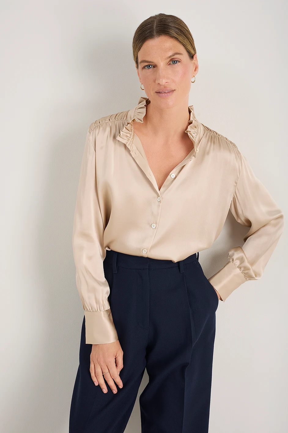 Clemmy Silk Satin Blouse - Oyster - 5