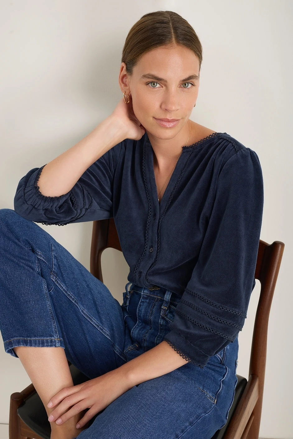 Velma Velour Blouse - Midnight - 5