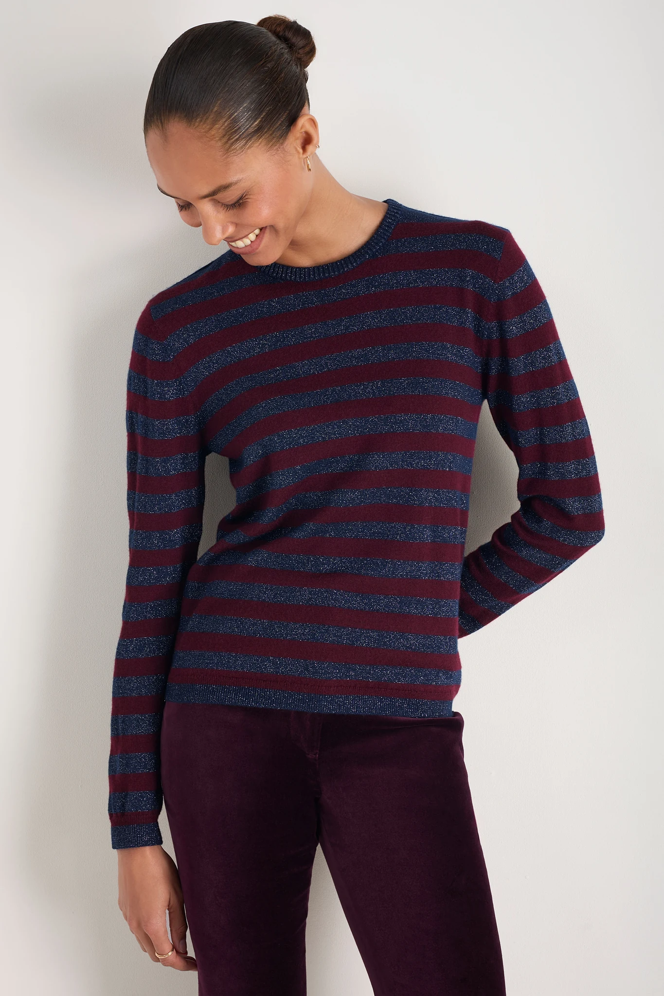 Cath x WYSE Brigitte Jumper - Deep Fig/Midnight Metallic Stripe - M