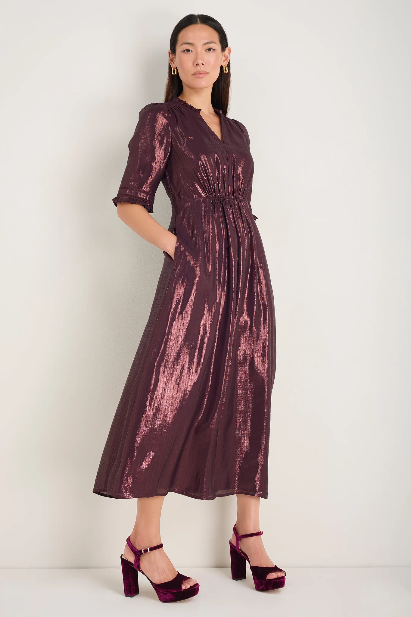 Vivien Silk Blend Dress - Deep Fig Lame - 2R
