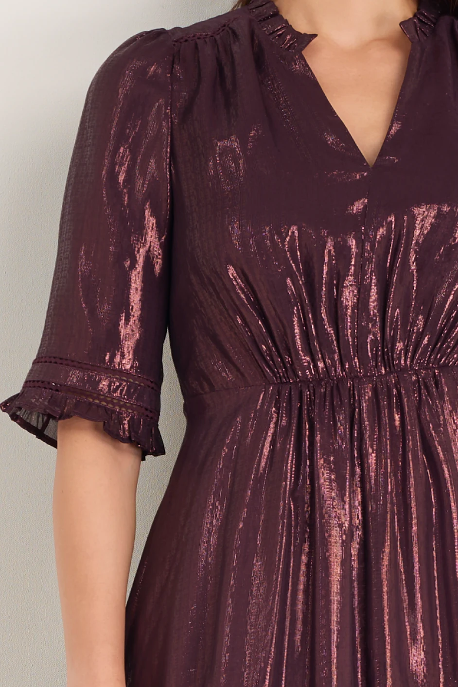 Vivien Silk Blend Dress - Deep Fig Lame - 2R