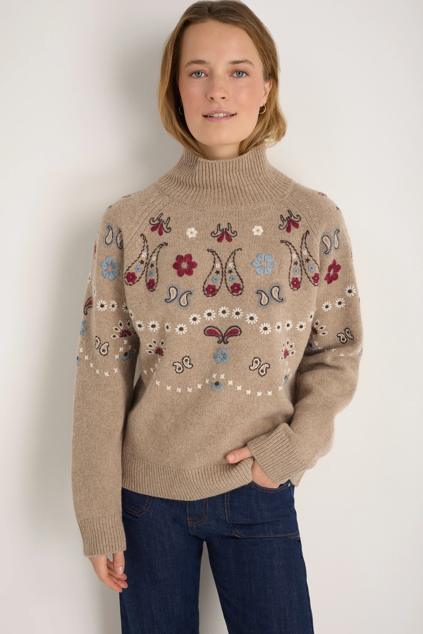 DB X Wyse Bandana Embroidered Jumper - Oat Melange - S