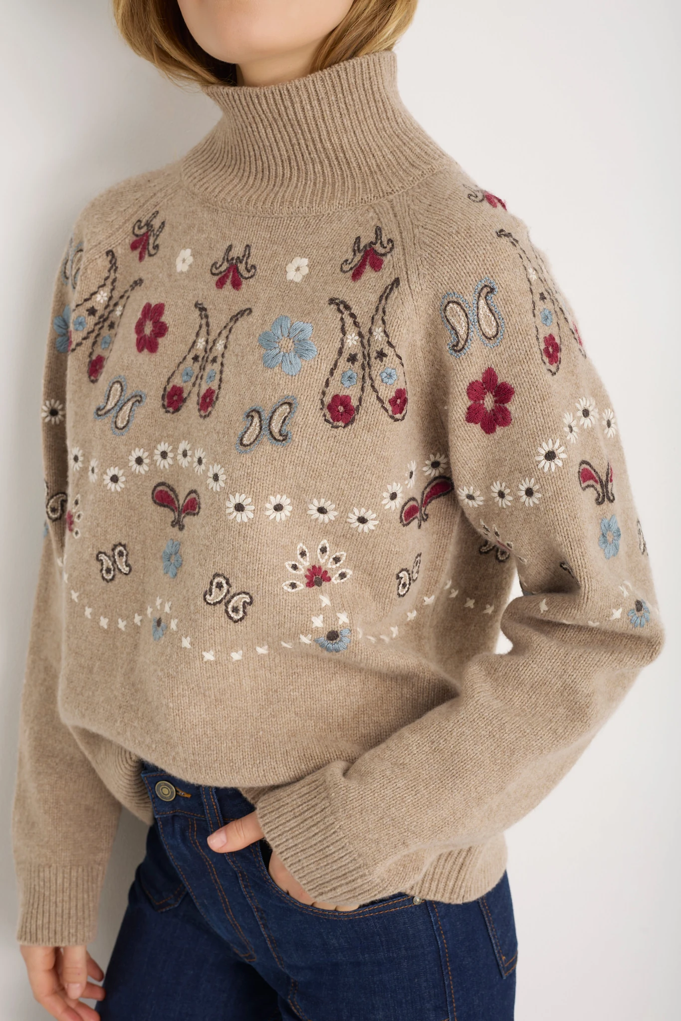 DB X Wyse Bandana Embroidered Jumper - Oat Melange - S