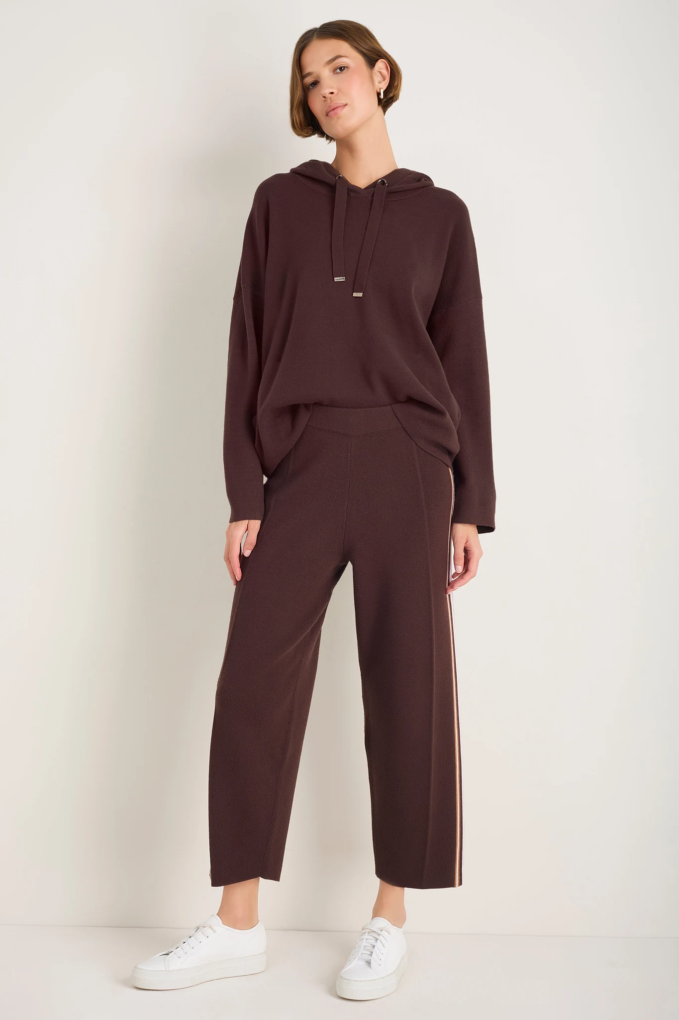 Chloe Travel Knit Trousers - Cocoa Side Stripe - M