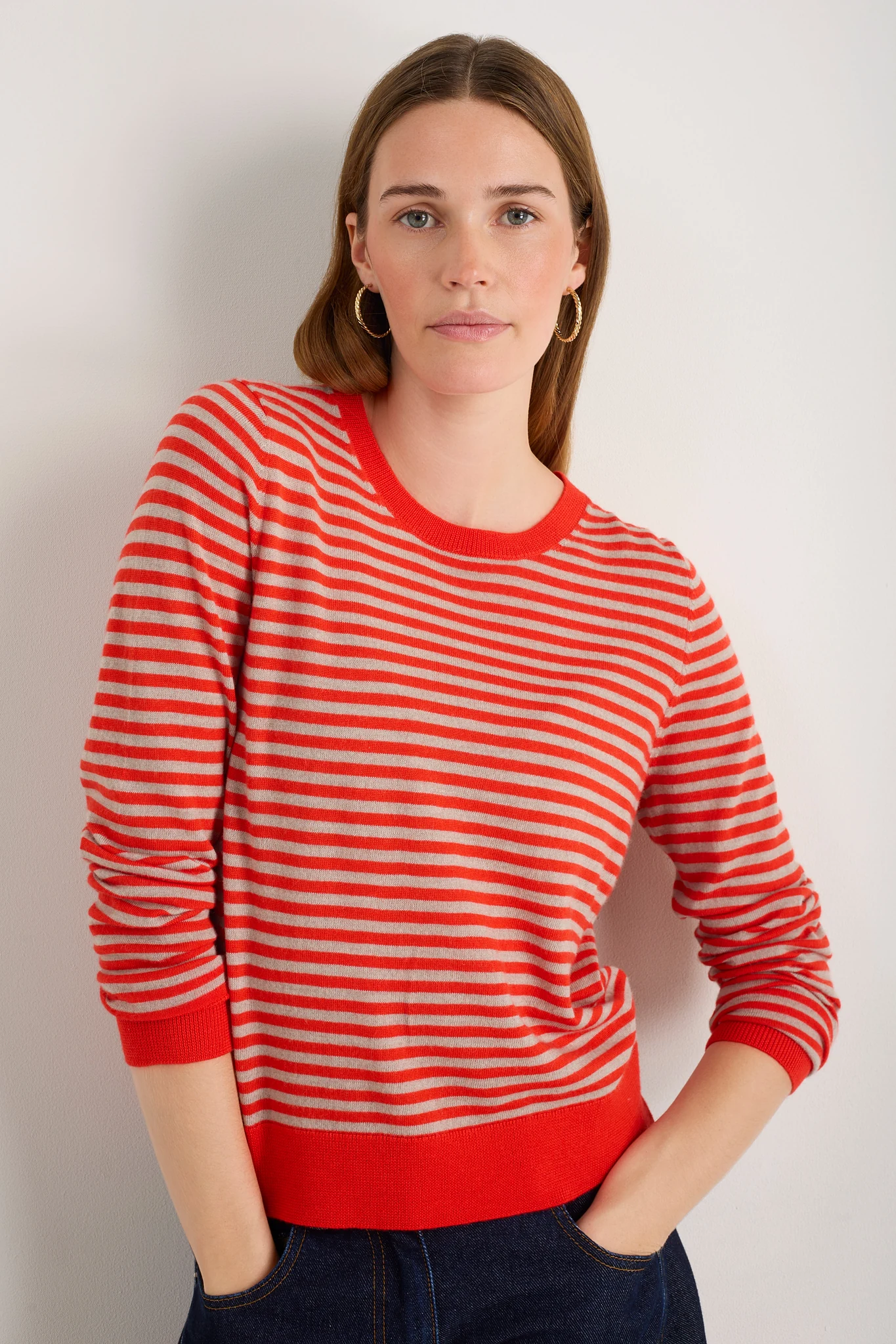 Catrin Jumper - Bitter Orange/Oat Micro Stripe - S