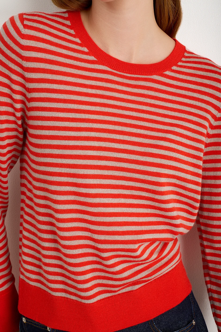 Catrin Jumper - Bitter Orange/Oat Micro Stripe - S