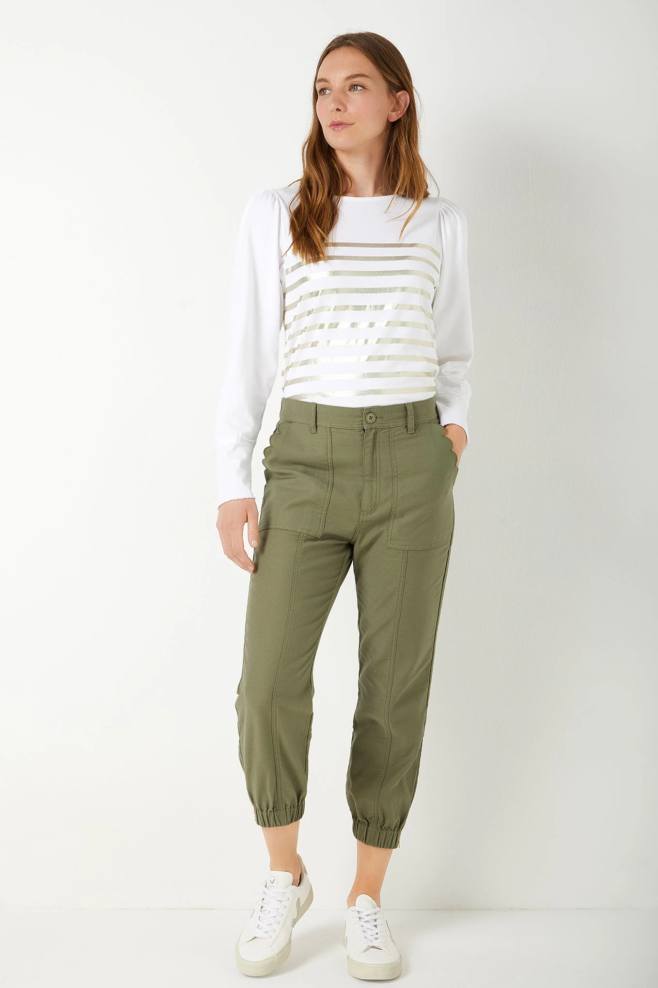 Lara Scallop Cargo Pants - Khaki