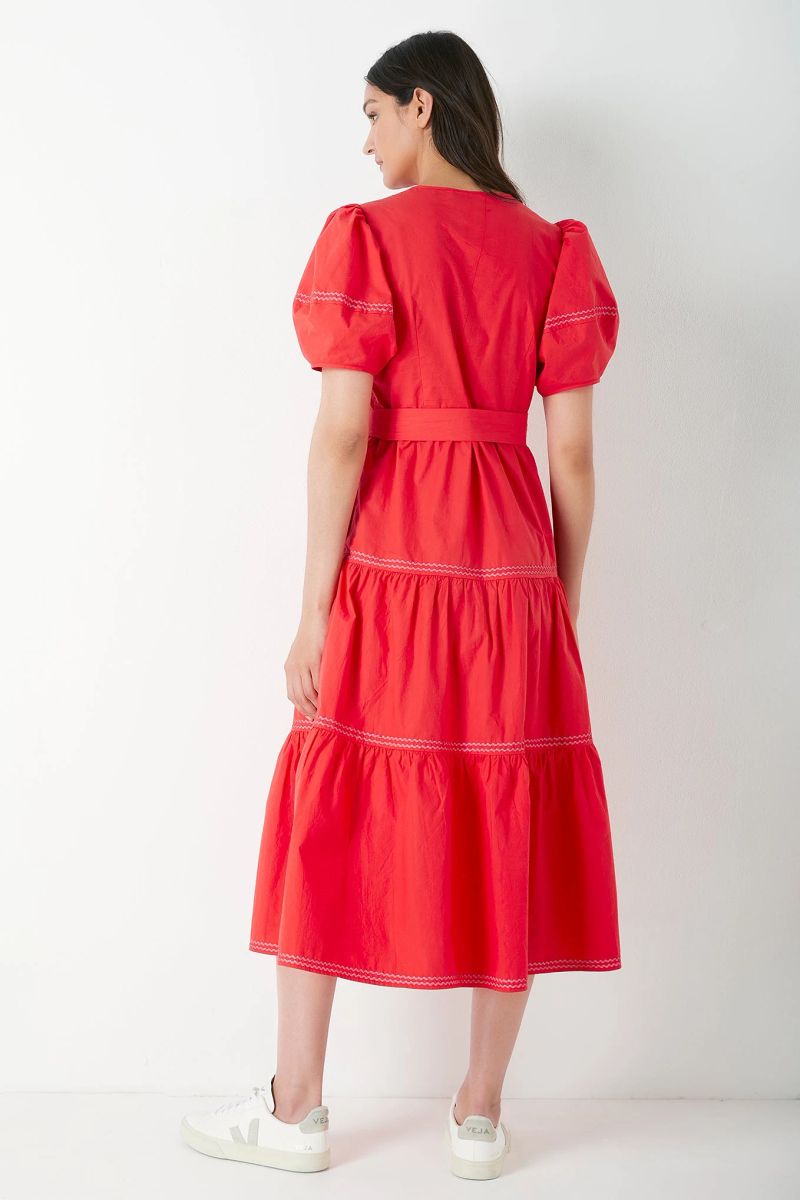 Nadine Rick Rack Trim Tiered Dress - Red/Pink - Regular