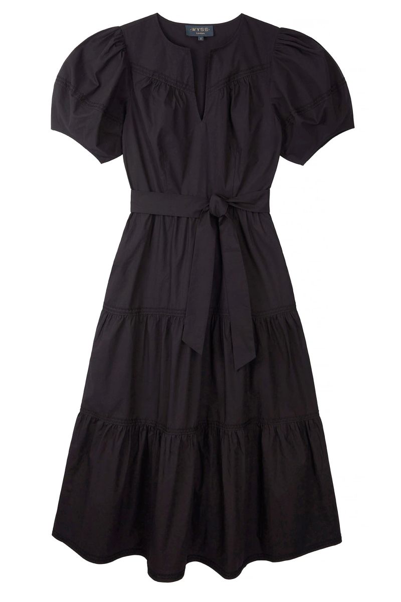 Nadine Rick Rack Trim Tiered Dress - Black - Regular