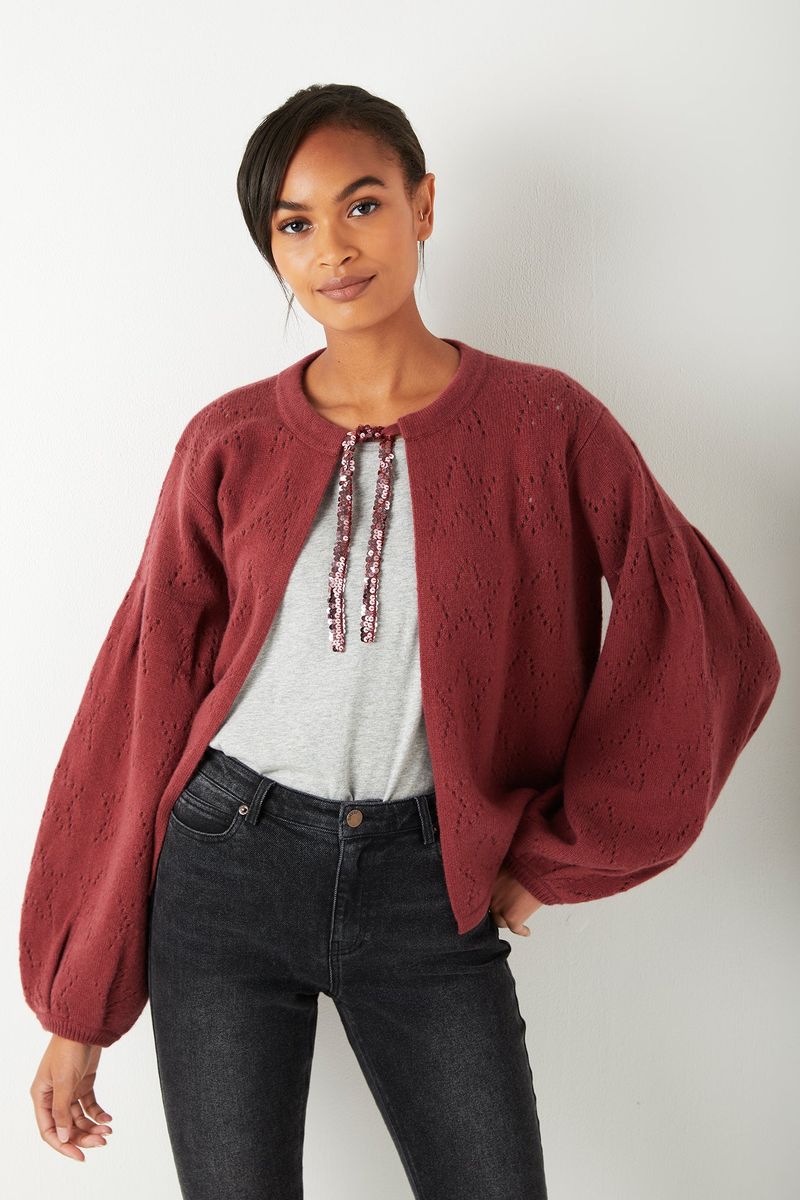 Felicity Star Pointelle Cardigan - Deep Raspberry