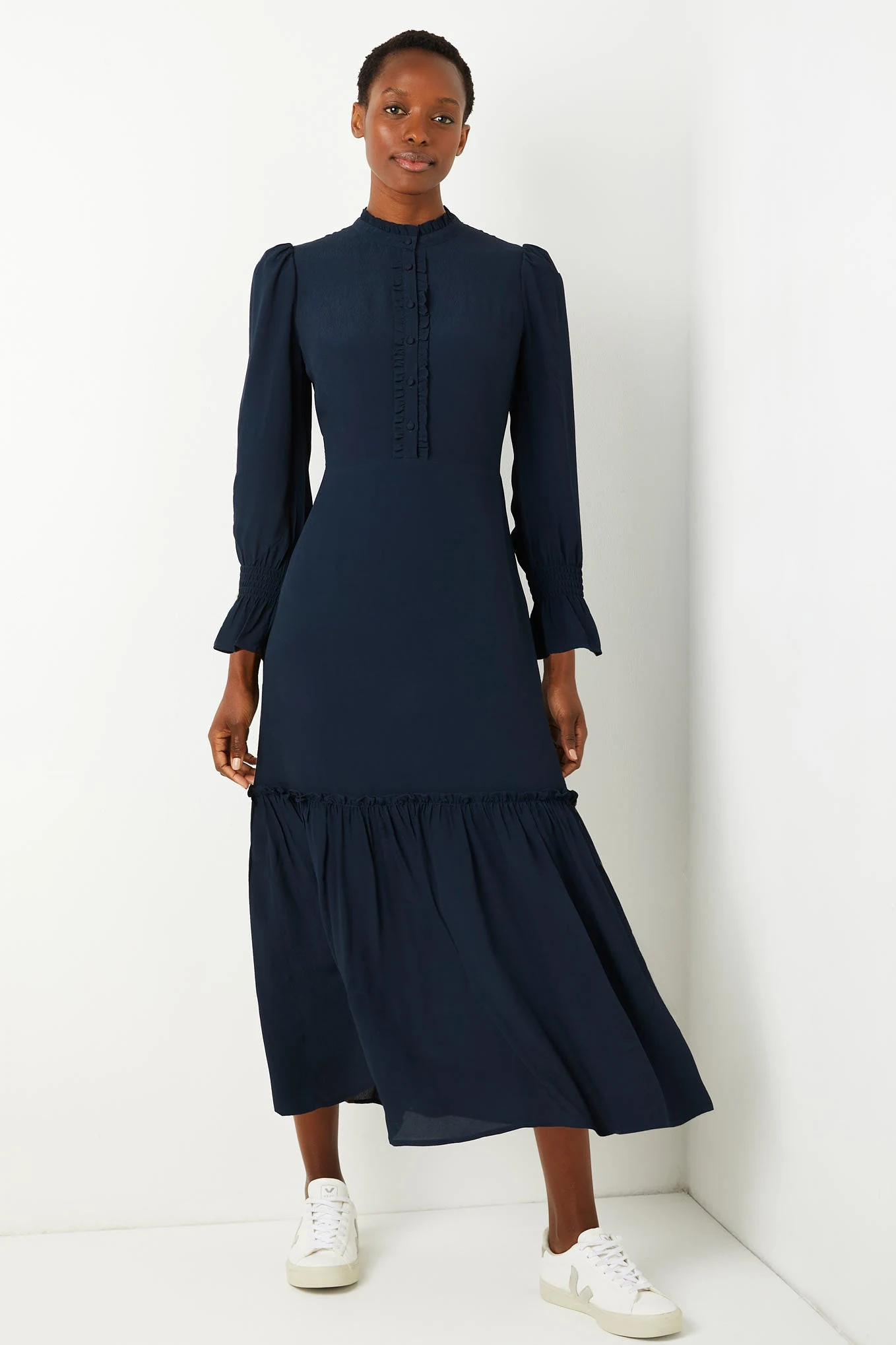 Aimee Plain Dress - Navy - Longer Length