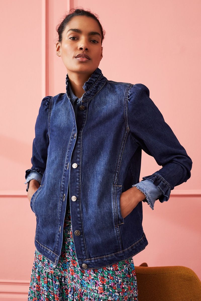 Frankie Frill Cuff Denim Shacket - Rinse Denim