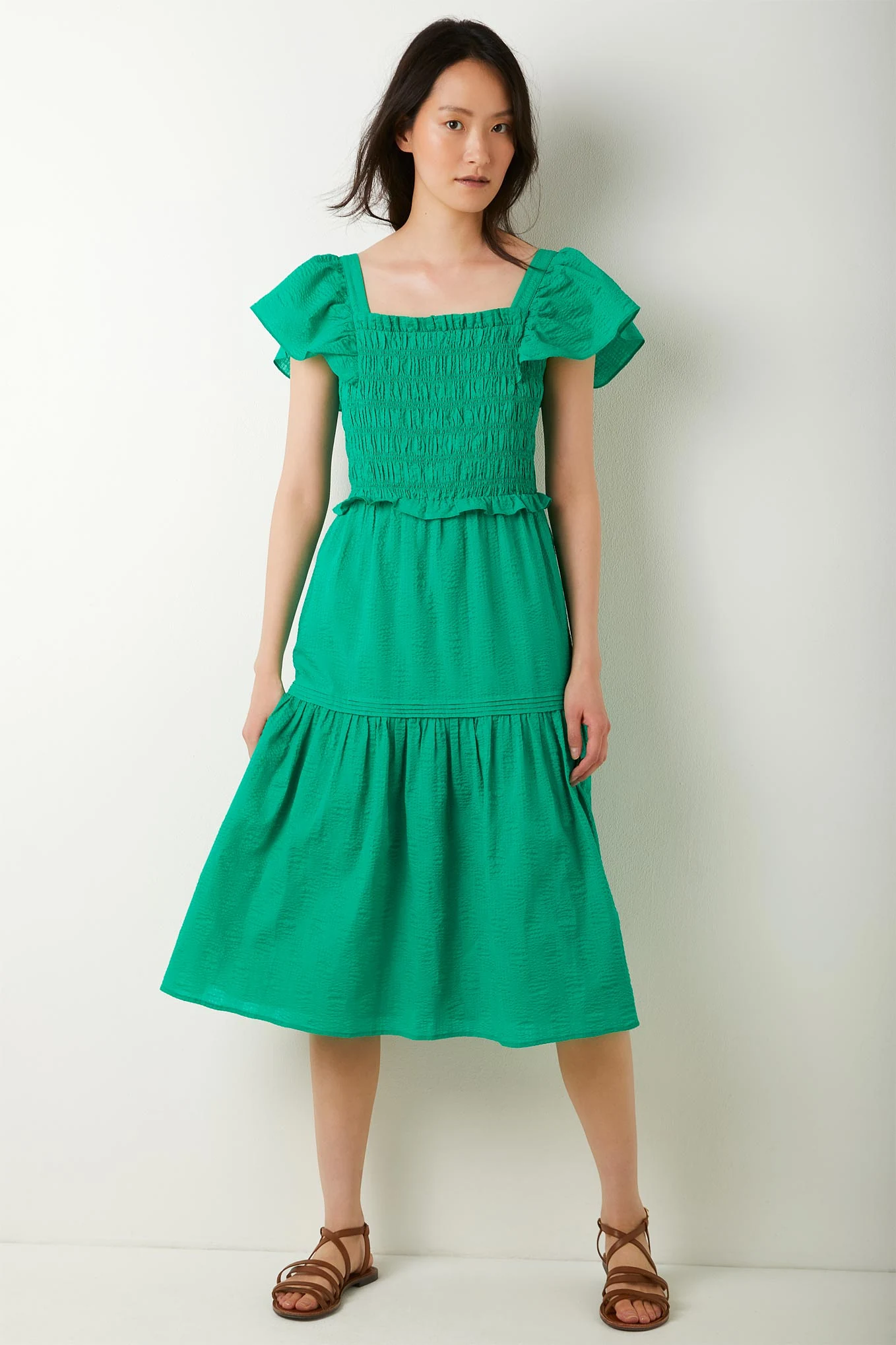 Blake Bow Back Shirred Dress - Green