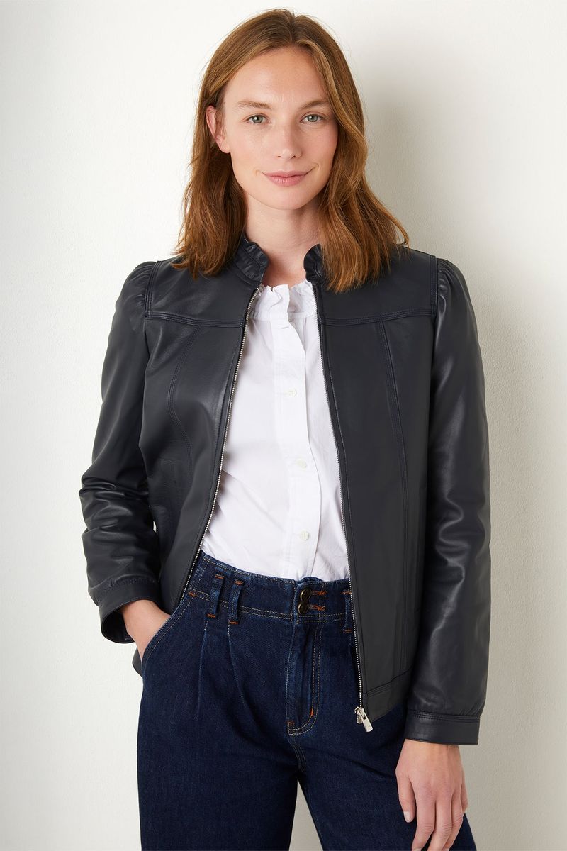 Lyra Leather Jacket - Blue Black