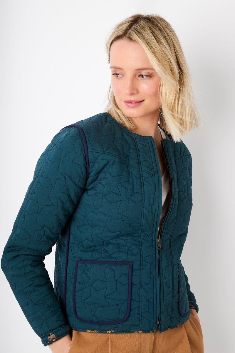 Rochelle Reversible Print Quilted Bomber Jacket - Petrol