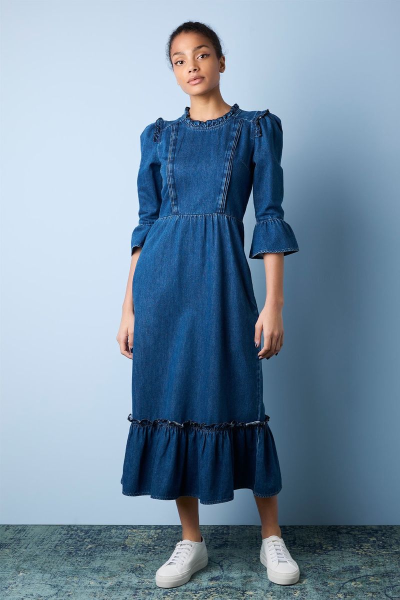 Dieppe Denim Pintuck Dress - Mid Wash
