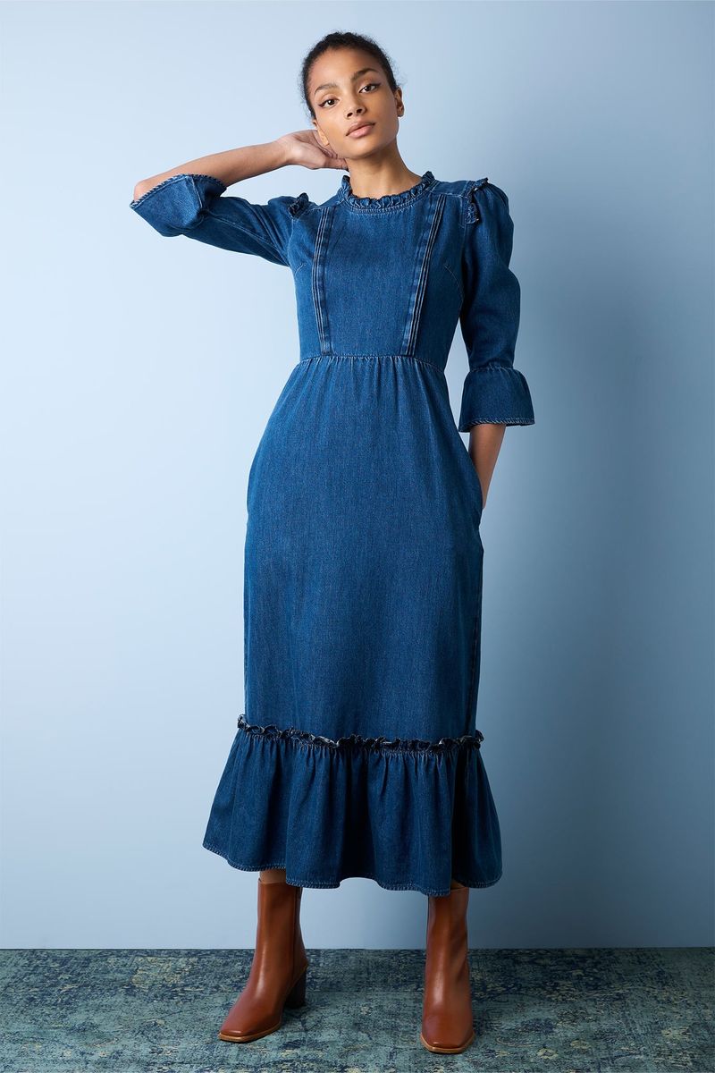 Dieppe Denim Pintuck Dress - Mid Wash