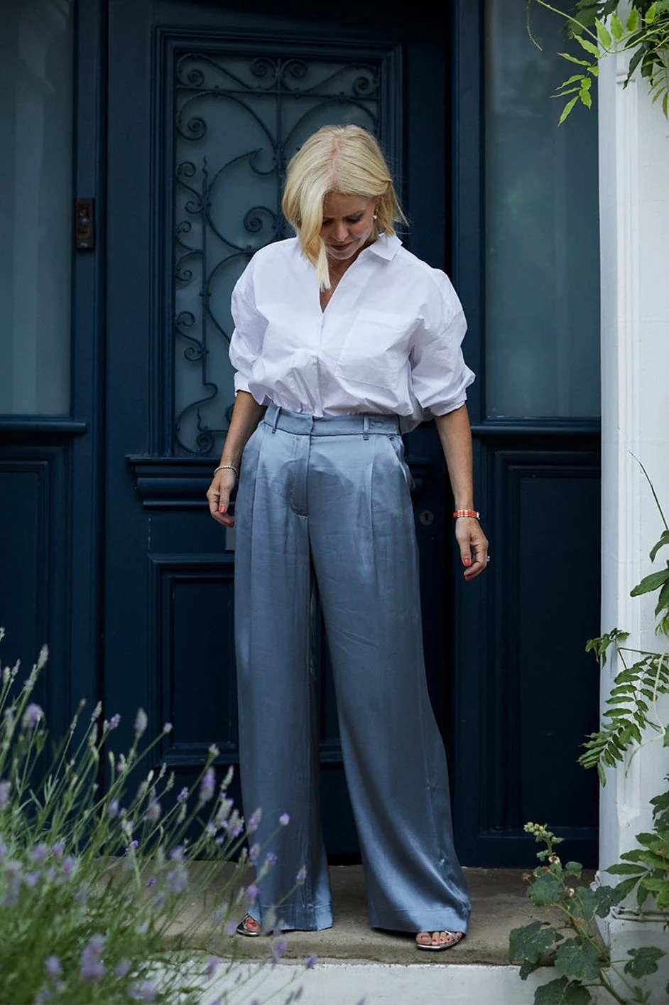 Alana Satin Wide Leg Tailored Trouser - Slate Blue