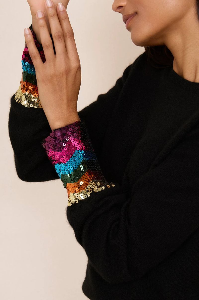 Simone Sequin Cuff Jumper - Black