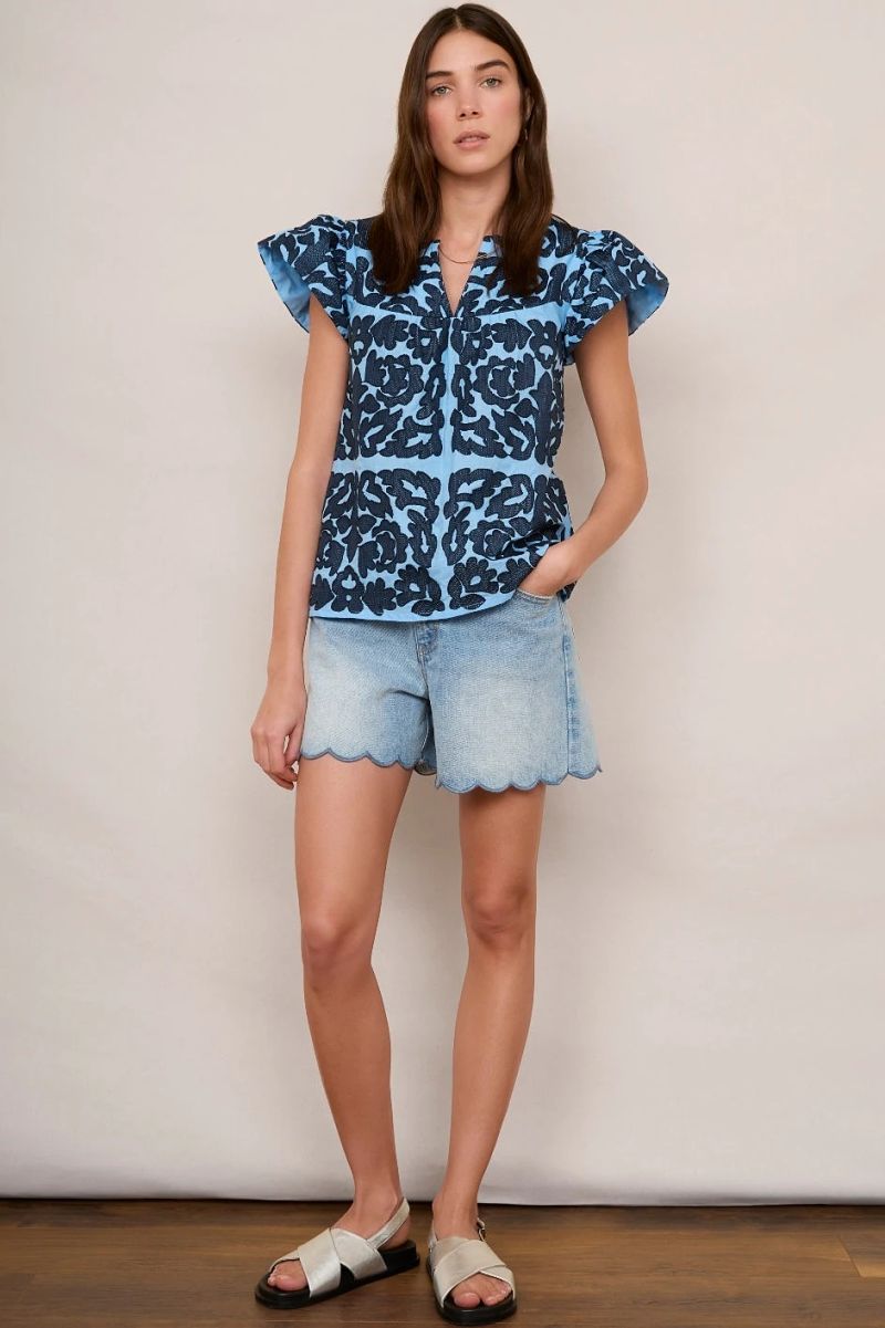 Brodie Embroidered Top - Blue/Midnight