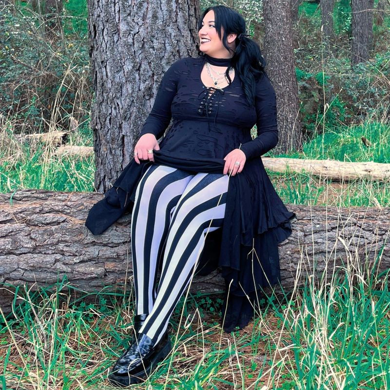 80 Denier Black & White Striped Tights - Betelgeuse