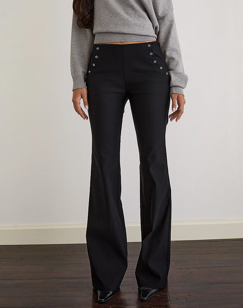Olira Flare Trouser with Eyelets in Tailored Black