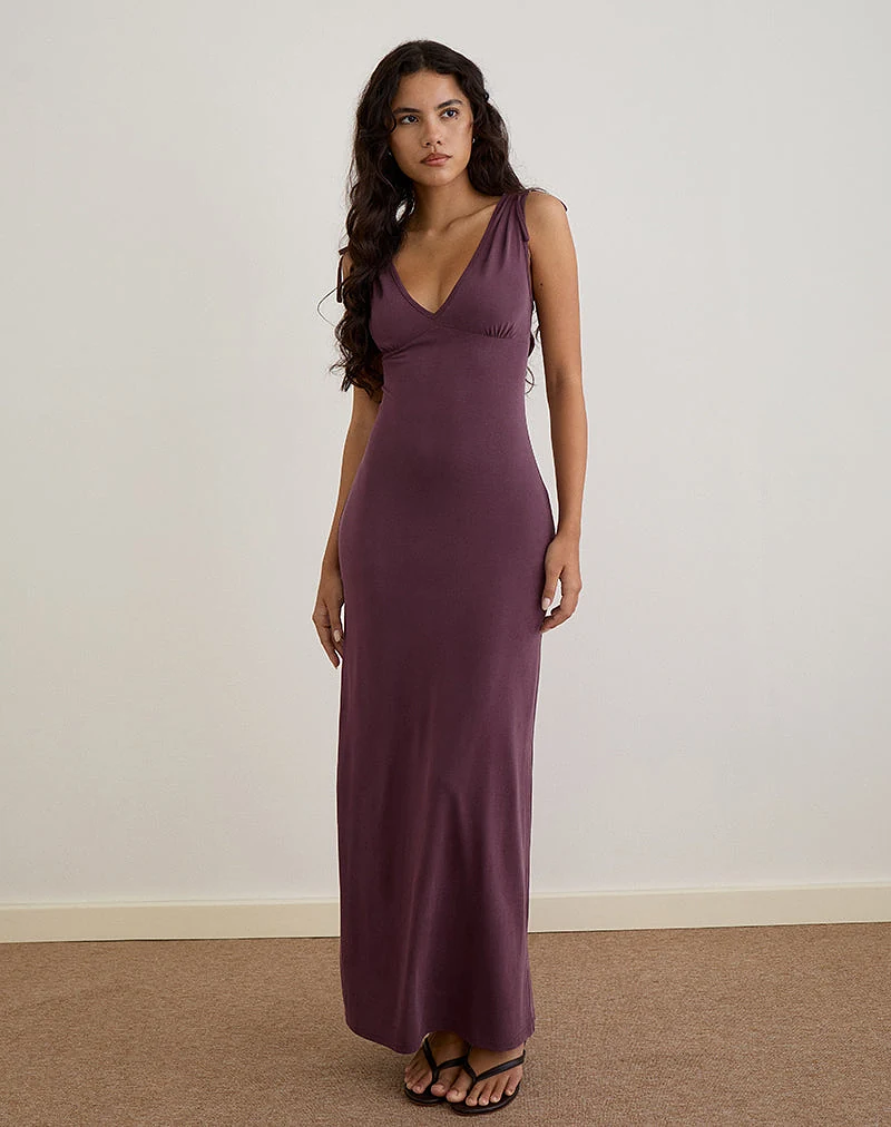 Sanyu Plunge Maxi Dress in Cupro Deep Purple - S