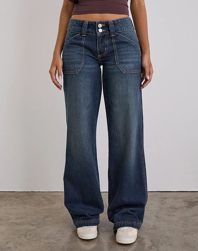 Low Rise Relaxed Cargo Jeans in Mid Blue Tint - W28 L30