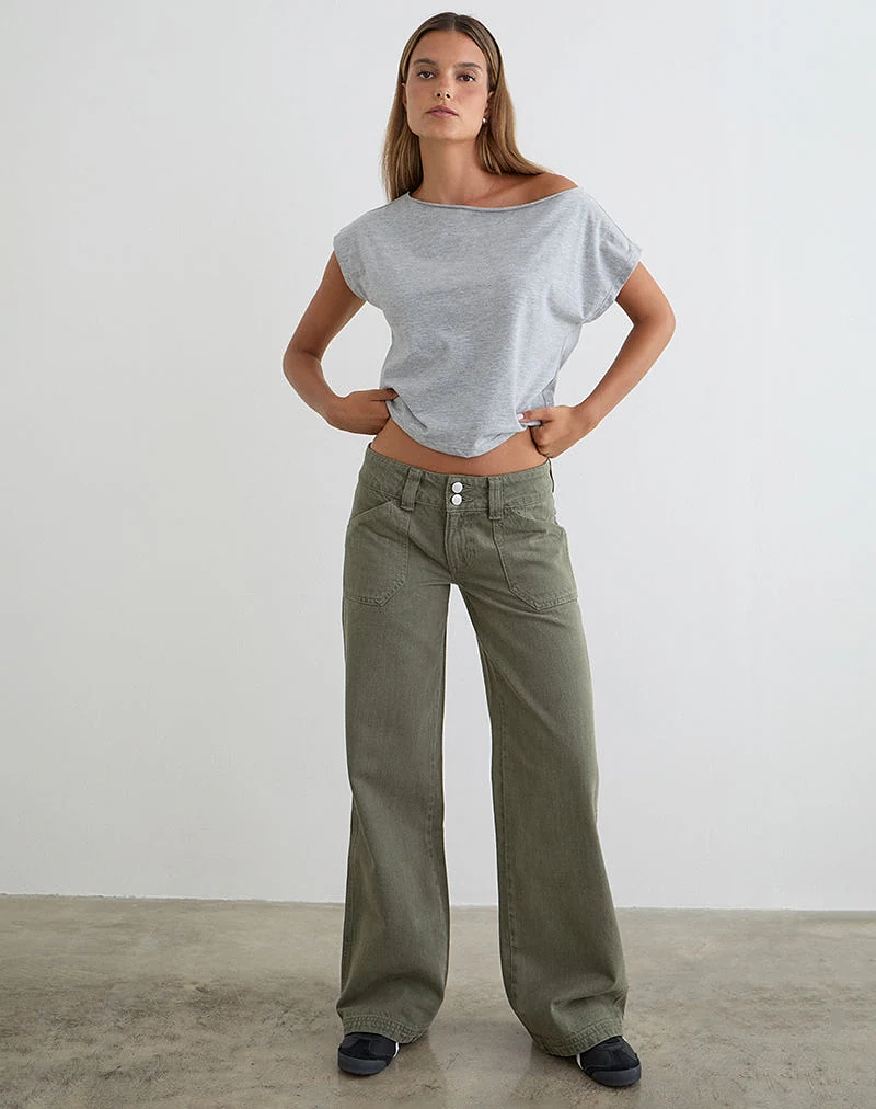 Low Rise Relaxed Cargo Jeans in Olive - W34 L32