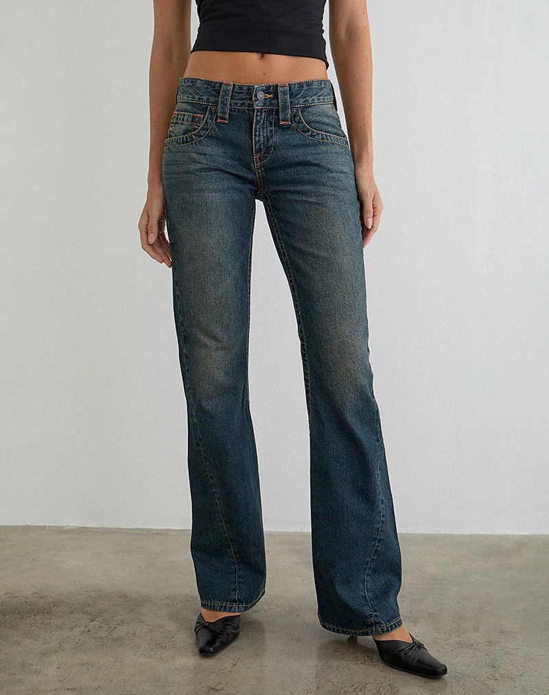 Low Rise Twisted Seam Jeans in Dirty Green - W28 L32