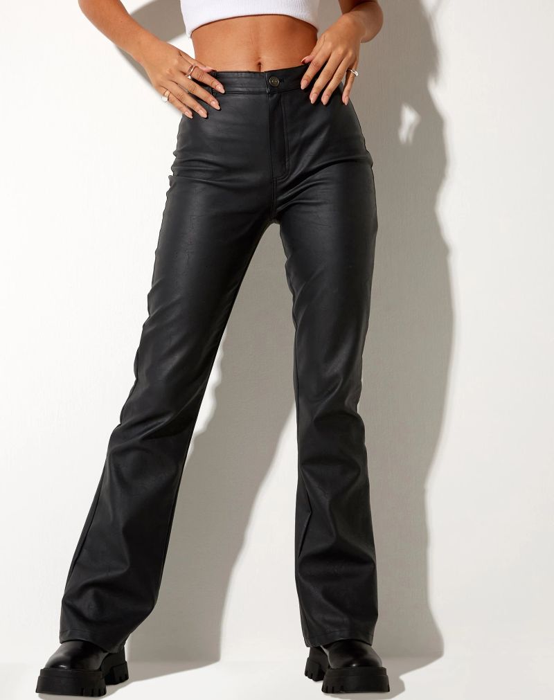 leather straight legged high waisted trousers
