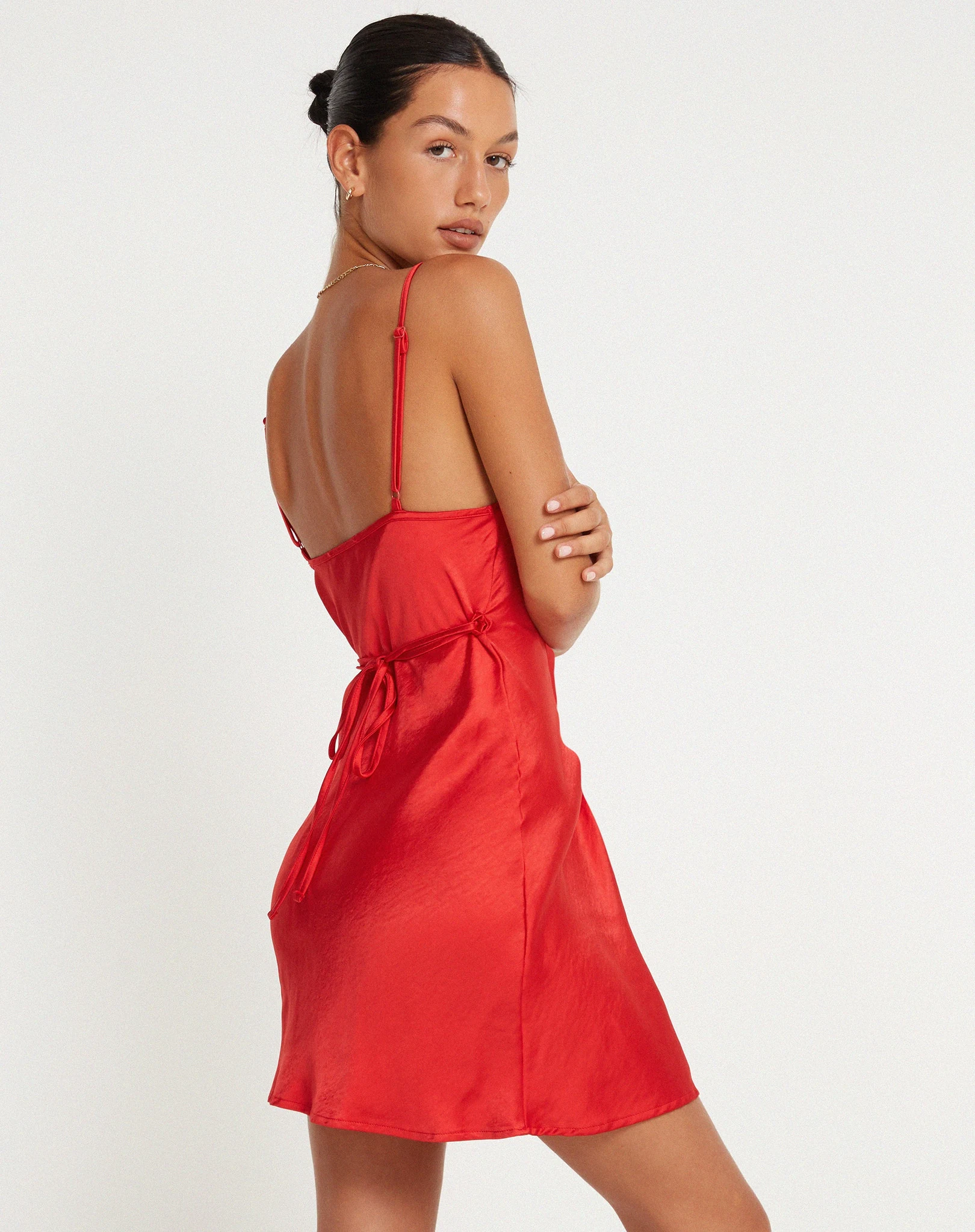 Paiva Slip Dress in Satin Red - S