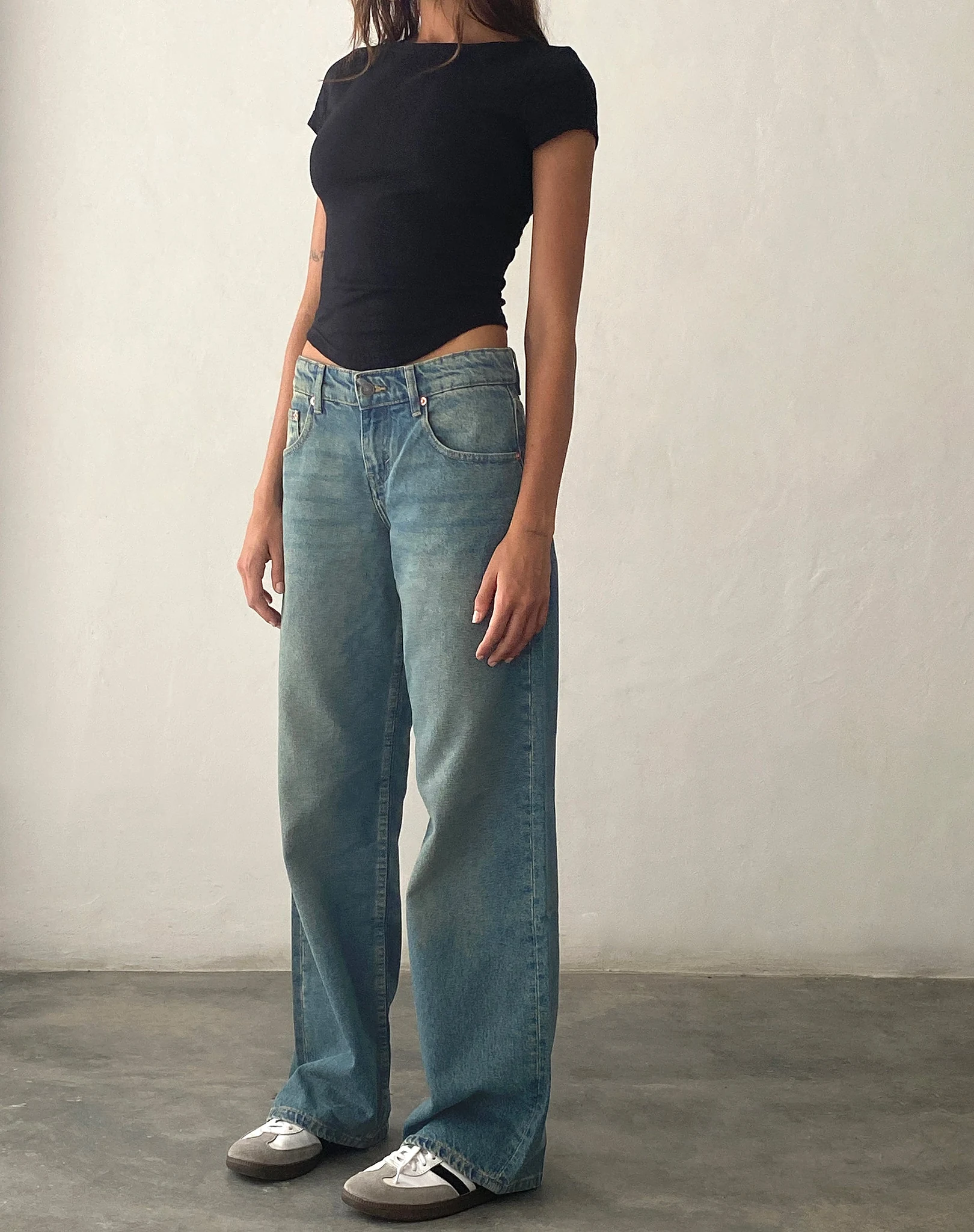 Low Rise Parallel Jeans in Vintage Blue Green - W34 L30
