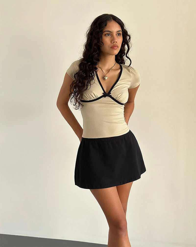 Tasina Top in Coconut Milk with Black Binding - XXS
