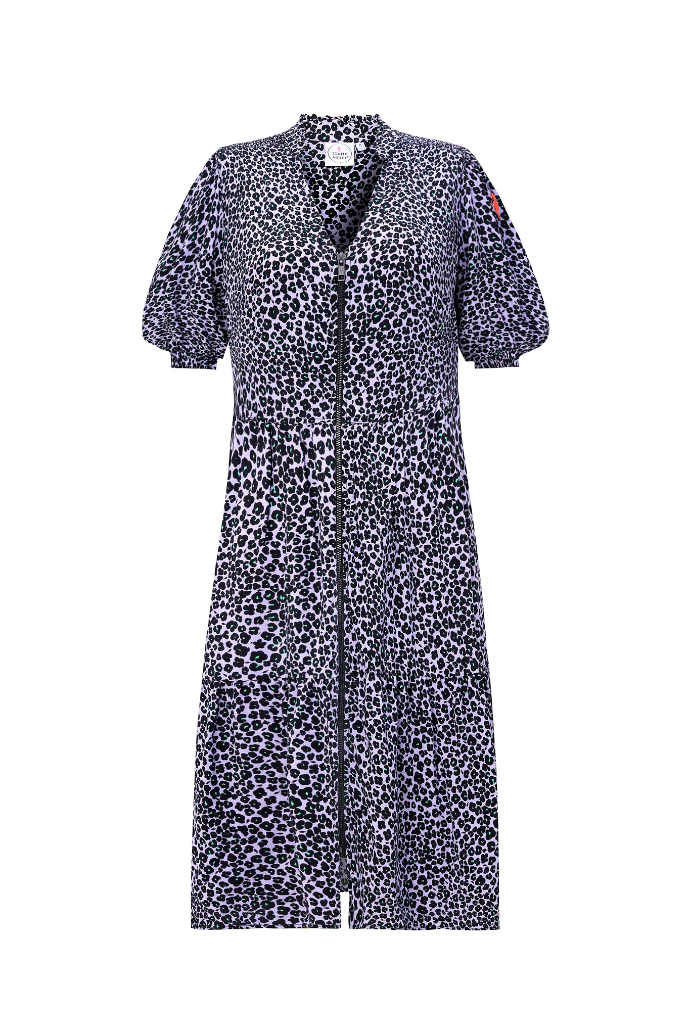 Lilac Mini Leopard Zip Detail Tiered Short Dress