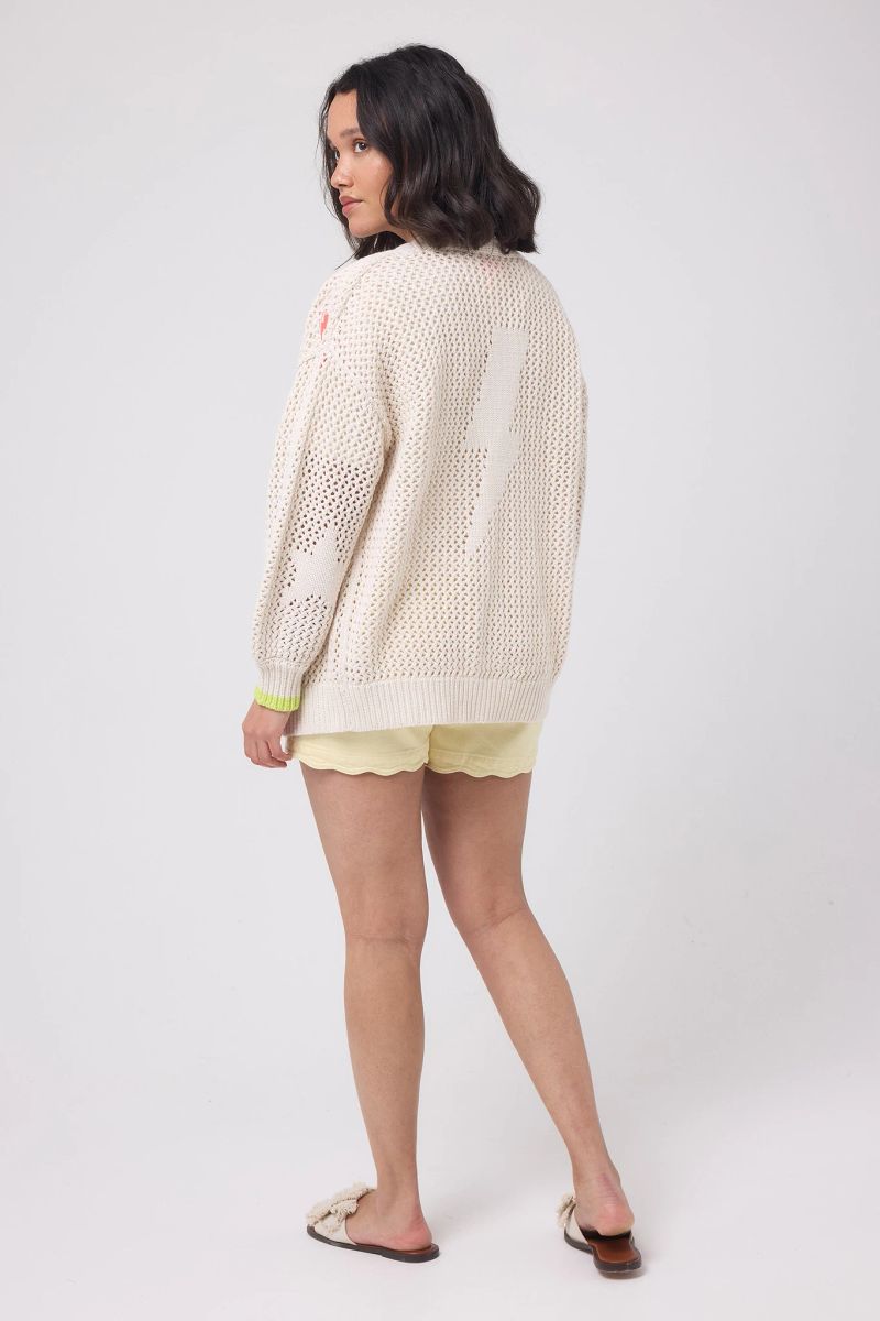 Cream Star and Lightning Bolt Knitted Crochet Cardigan