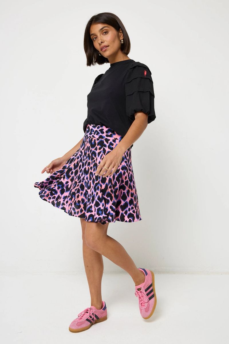 Roze met Blauw en Zwart Schaduw Luipaarden Skater Rok