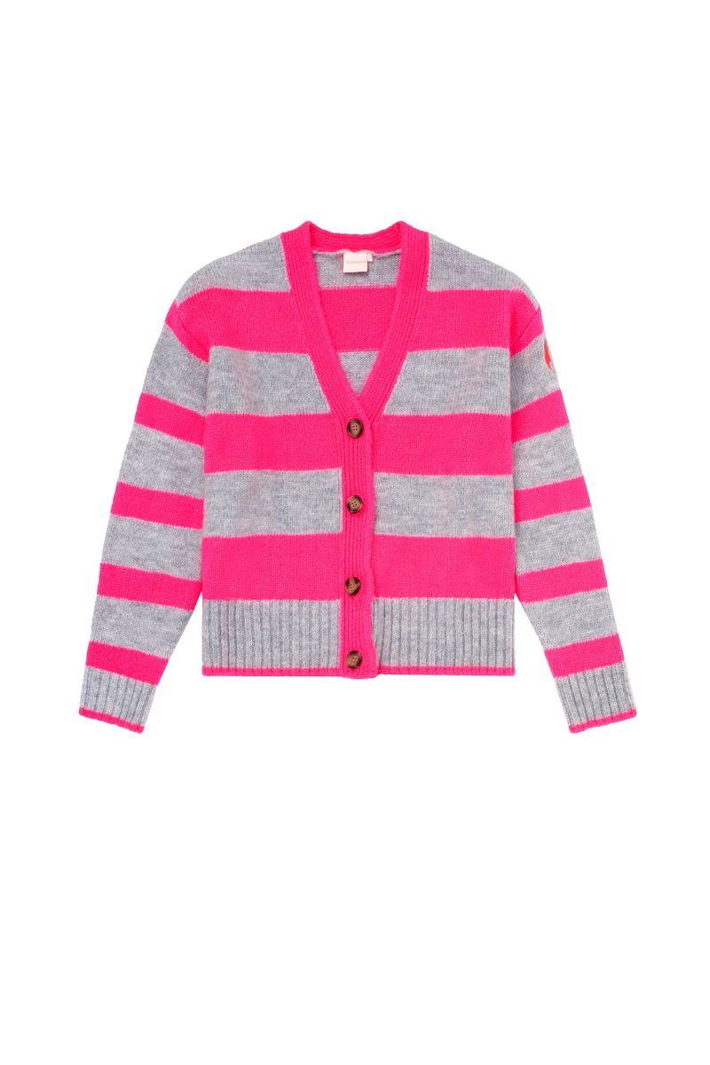 Grey with Neon Pink Bold Stripe Cardigan