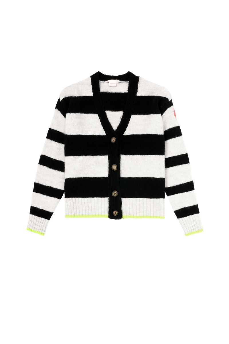 Cream with Black Bold Stripe Cardigan - 22 / Cream