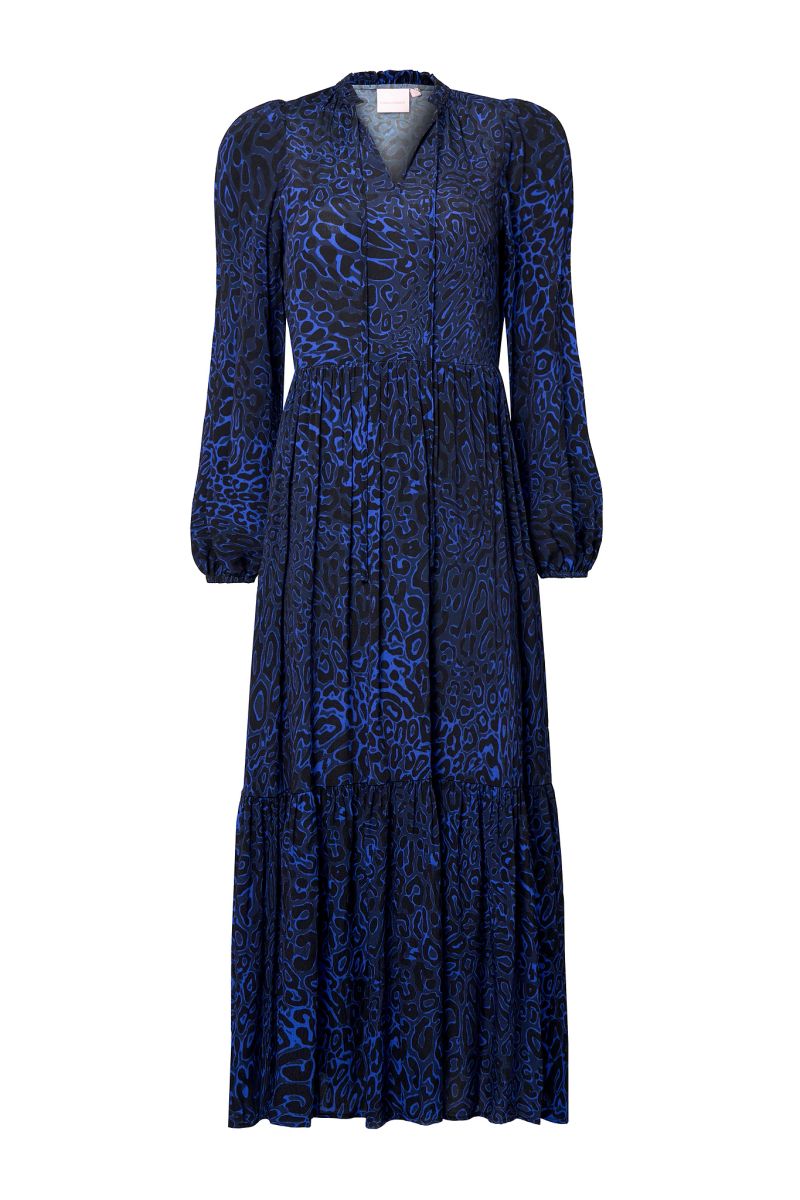 Vestido Midi Navy Leopard Ray Blouson Manga Amarre Frontal