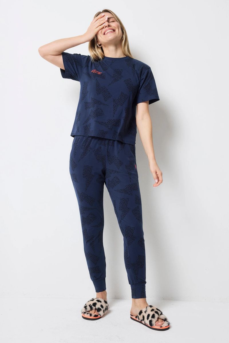 Pijamas Navy con Estampado de Guepardo Negro y Rayo - 16 / Navy