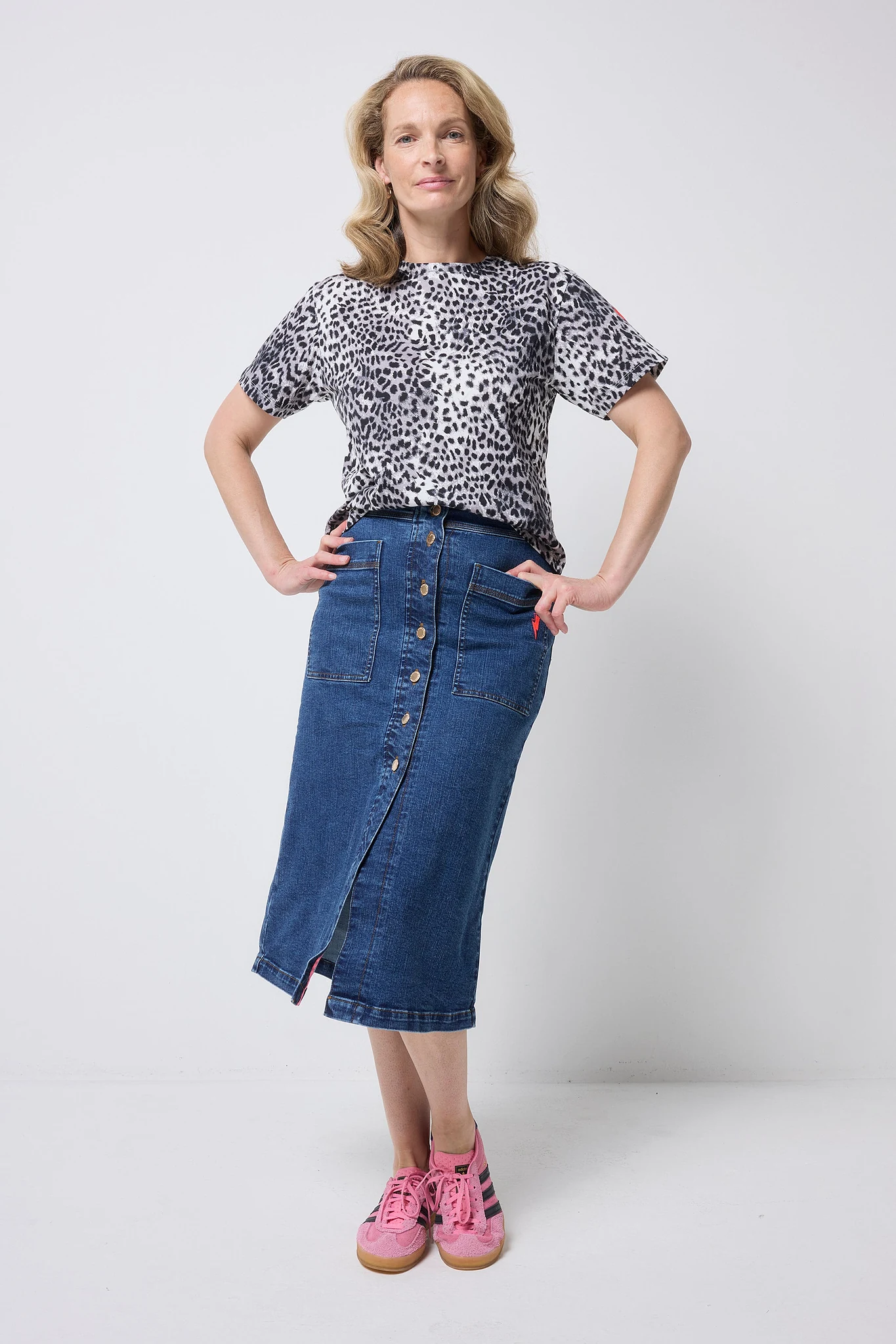 Authentic Indigo Button Front A-Line Denim Midi Skirt