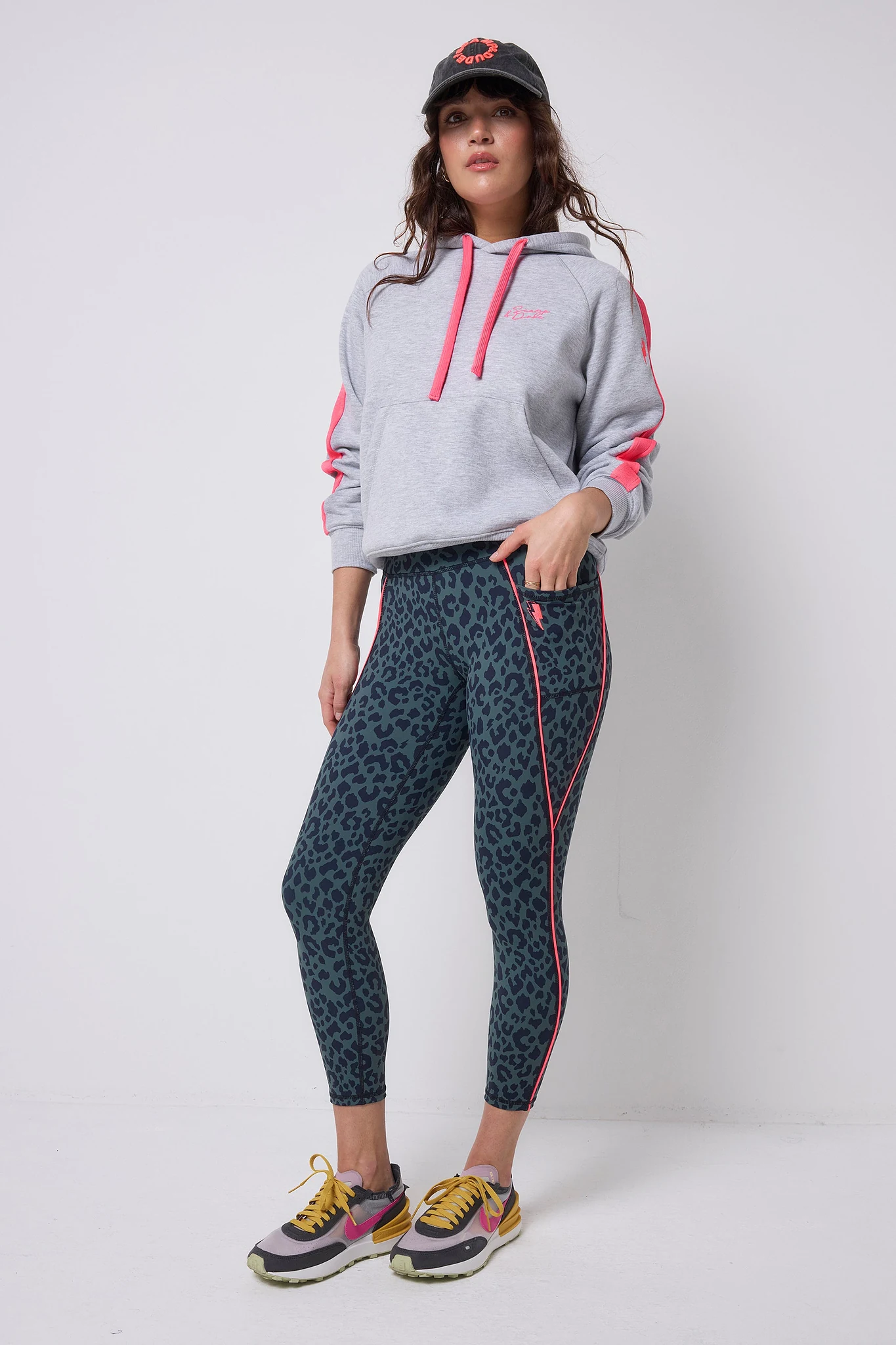 Khaki with Navy Candy Leopard 7/8 Length Active Leggings