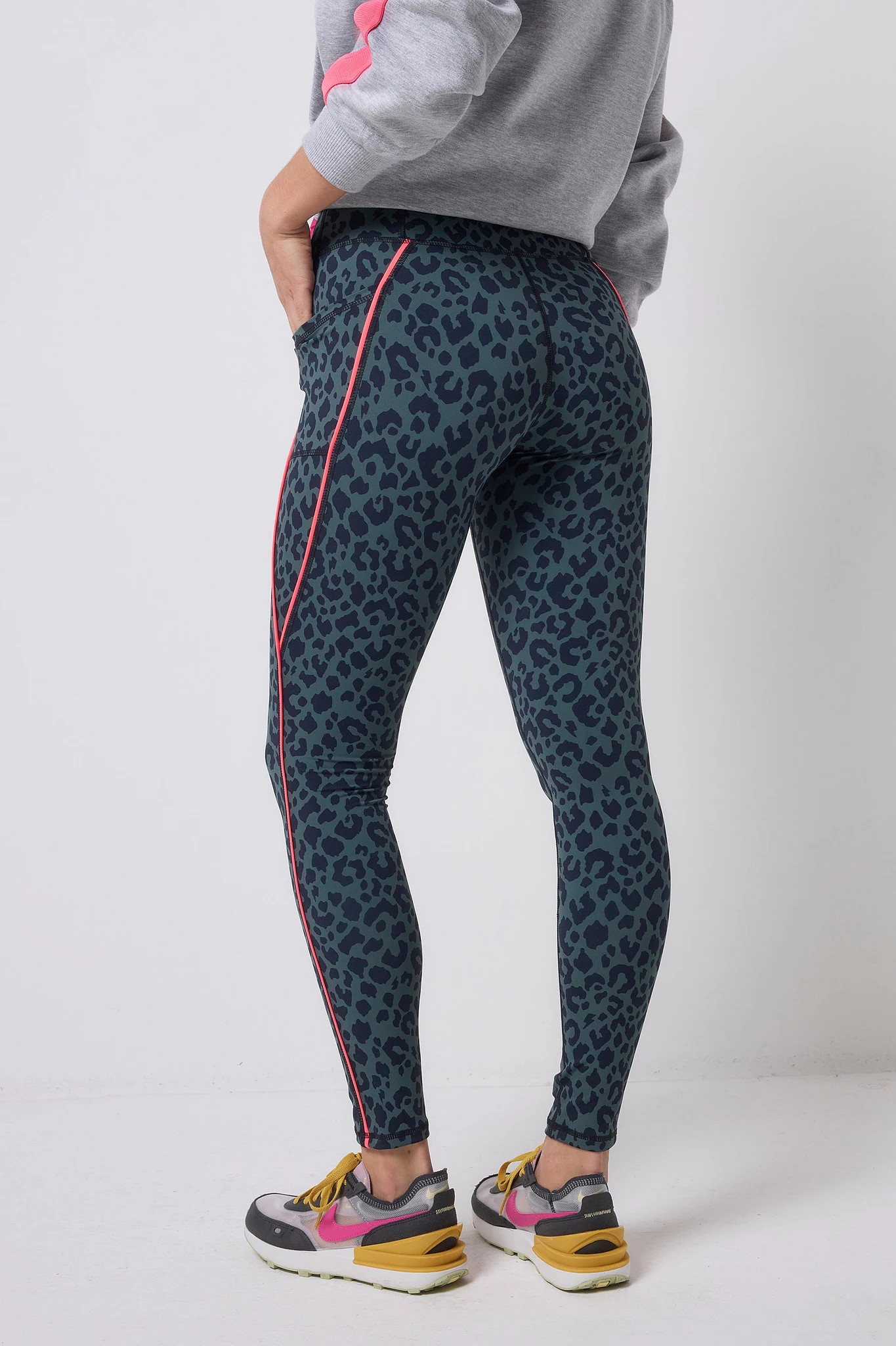 Khaki with Navy Candy Leopard Full Length Active Leggings