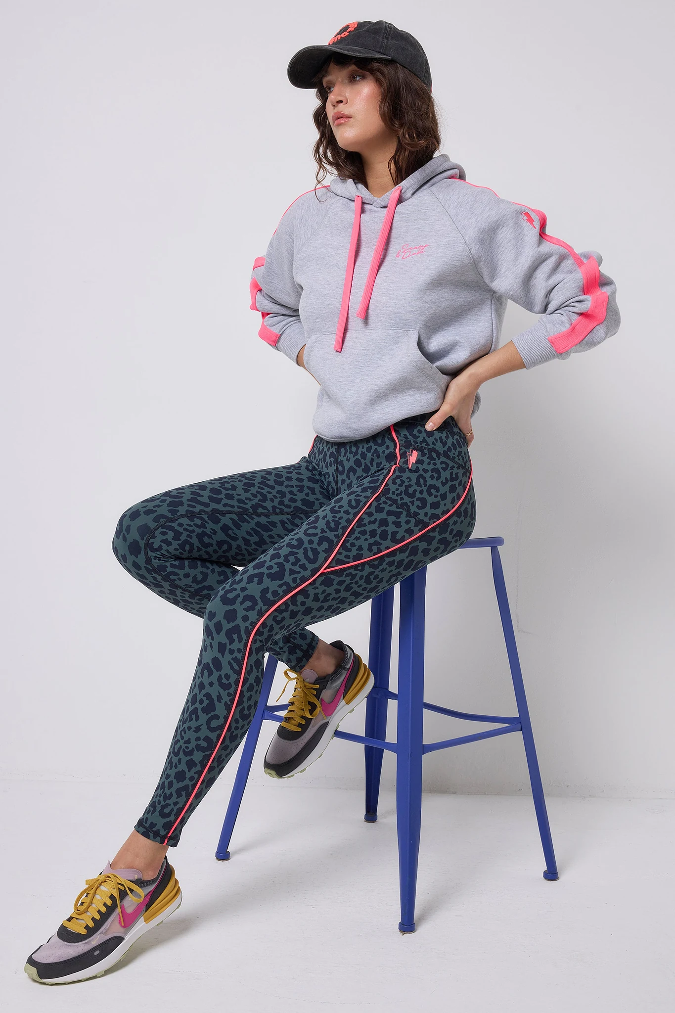 Khaki with Navy Candy Leopard Full Length Active Leggings