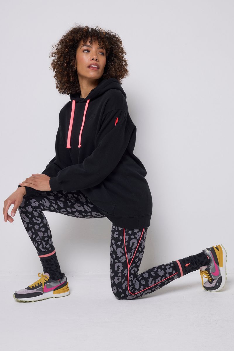 Negro con Gris Leopardo Leggings Activos Largo Completo - 14 / Negro